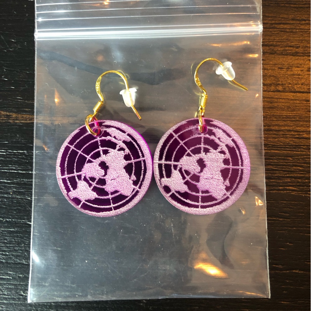 Flat Earth Acrylic Earrings -Fuscia